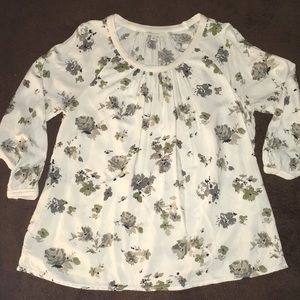 Cream with olive floral boho top